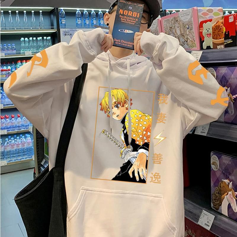 Áo Hoodie Anime Demon Slayer Hoodie Agatsuma Zenitsu In Hình Nỉ Nam Harajuku Dạo Phố Áo Unisex Chui Đầu