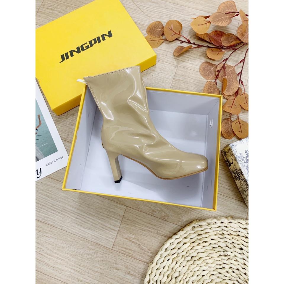 Bốt nữ cổ cao da bóng gót vát 8 phân (mã 9267-bốt bóng