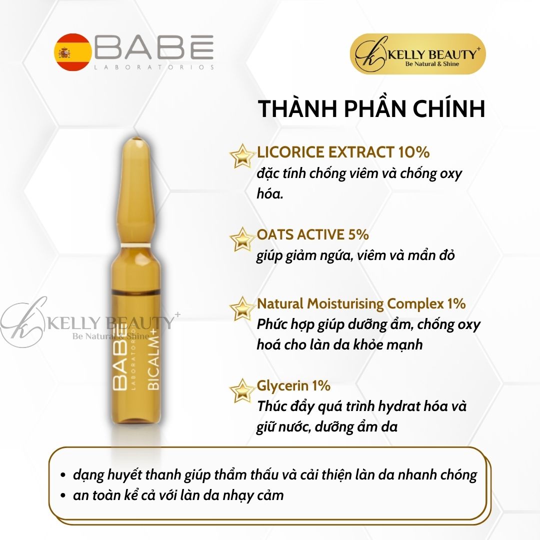 Huyết Thanh Phục Hồi Da BABE BiCalm+ Ampoules - Chống Kích Ứng, Làm Dịu Da, Dưỡng Ẩm, Lành Tổn Thương | Kelly Beauty