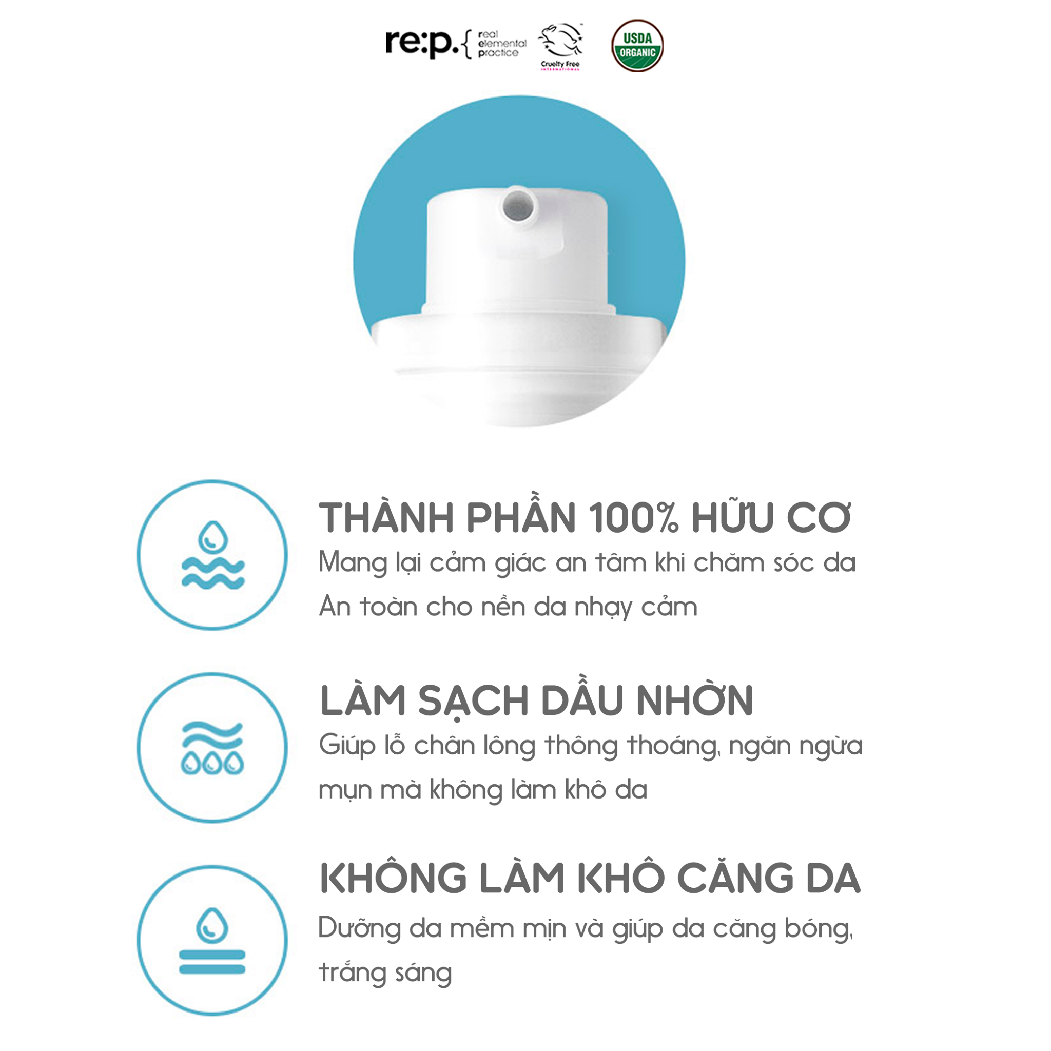 Sữa Rửa Mặt RE:P NATURAL ORIGIN GENTLE PURE CLEANSER 150ML Thảo Mộc Organic Tự Nhiên Cấp Ẩm Sạch Sâu
