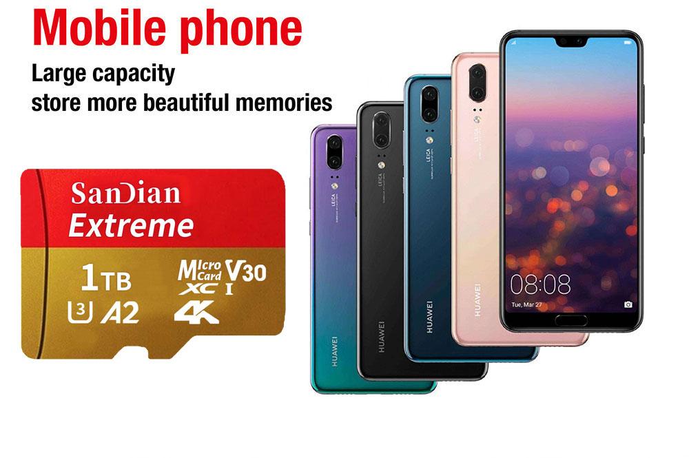 Tốc độ cao mới 1TB 512GB Micro SD TF Thẻ nhớ 256GB Ổ đĩa USB Công suất lớn Micro SD Thẻ 128 GB cho máy tính/điện thoại/máy ảnh