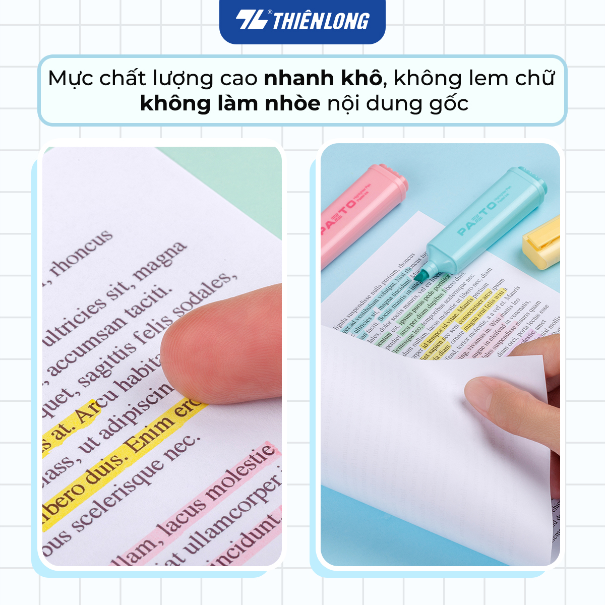 Bút dạ quang màu Pastel Thiên Long Flexoffice Pazto FO-HL009/VN - Bút dạ quang rửa được - Không để lại vết khi Photocopy