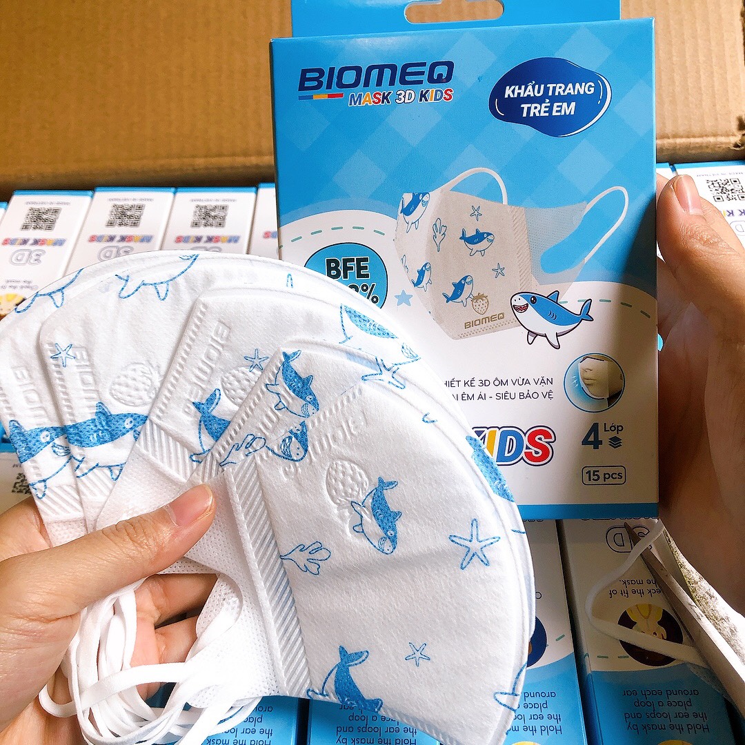 Hộp 15 chiếc khẩu trang trẻ em 3D - BIOMEQ MASK 3D KIDS 2 lớp kháng khuẩn siêu an toàn cho làn da của bé