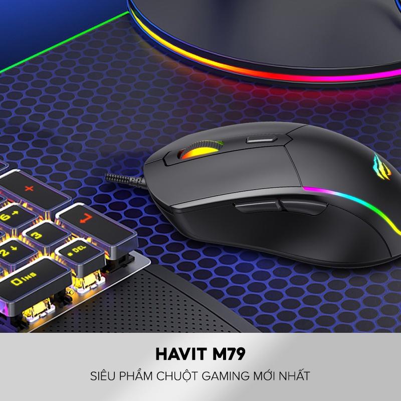 Chuột Gaming HAVIT M79, Đèn RGB, Tích Hợp 6 Nút Điều Chỉnh + 4 Chế Độ DPI, Tuổi Thọ 5tr Lần Nhấn - Hàng Chính Hãng