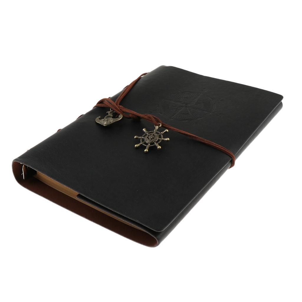 Leather Notebook Portable Loose Leaf Blank Notebook for Travel Black