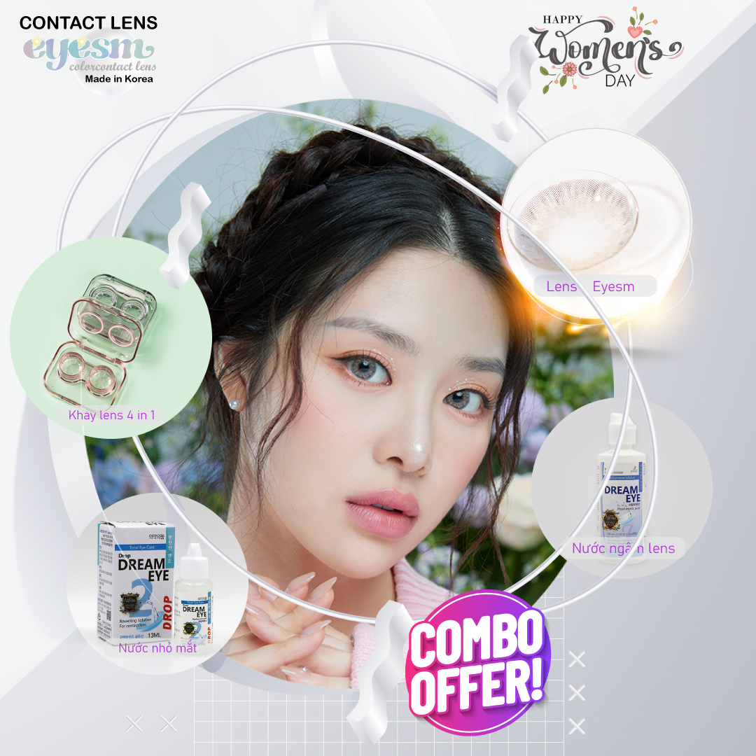 Combo kính áp tròng Eyesm - Trọn bộ 4 món - lens đeo 6 tháng