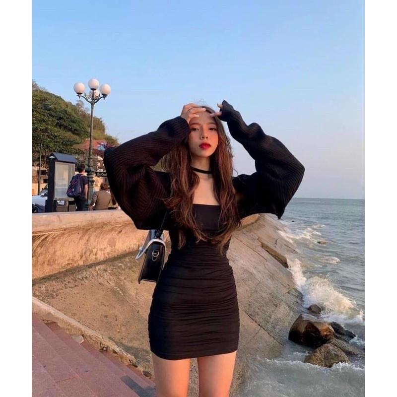 Set đầm 2 dây ôm body kèm khoác