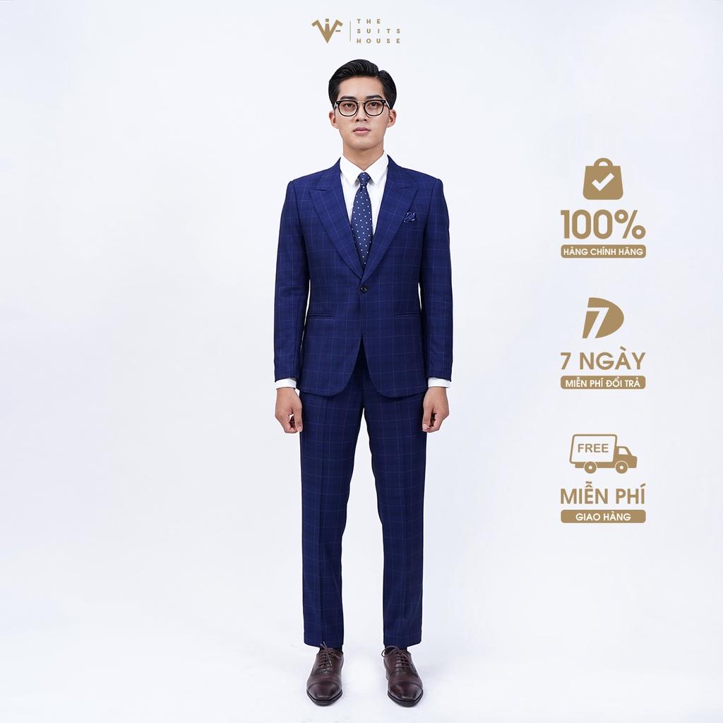 Bộ vest nam xanh đậm kẻ ô 1 khuy 2 túi, suits sartorial The Suits House