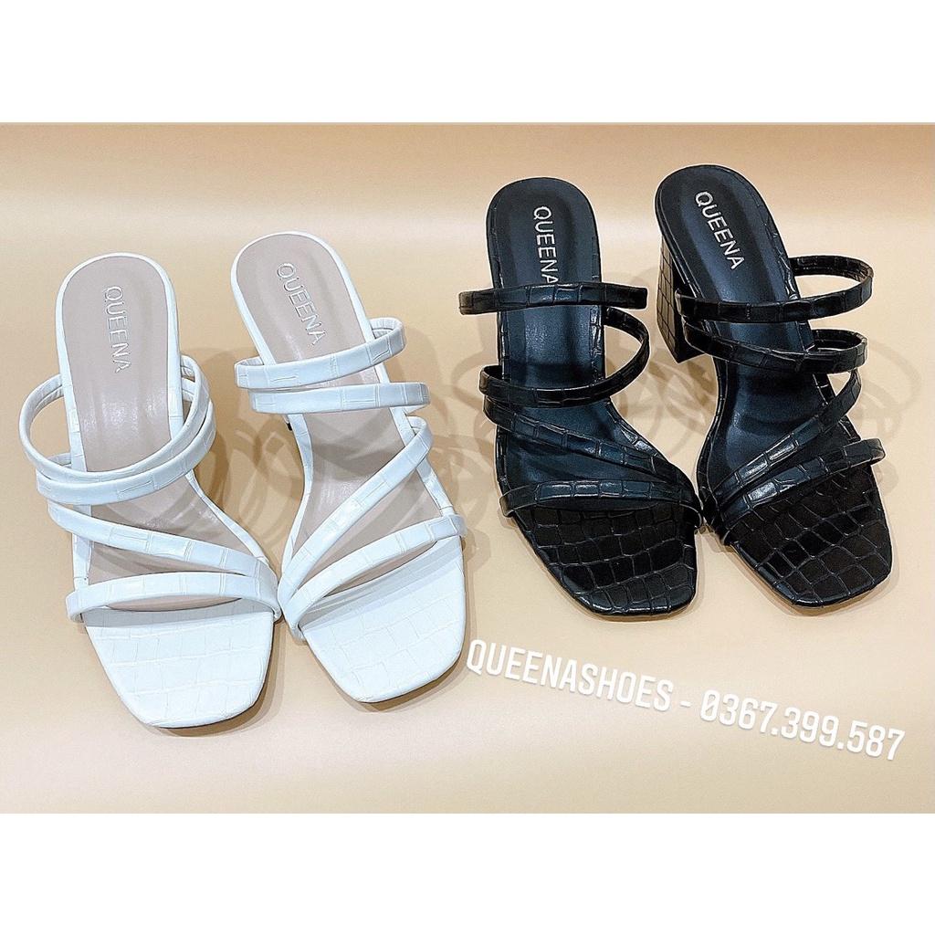 Giày sandal da răn cao cấp 7cm mang được 2 kiểu