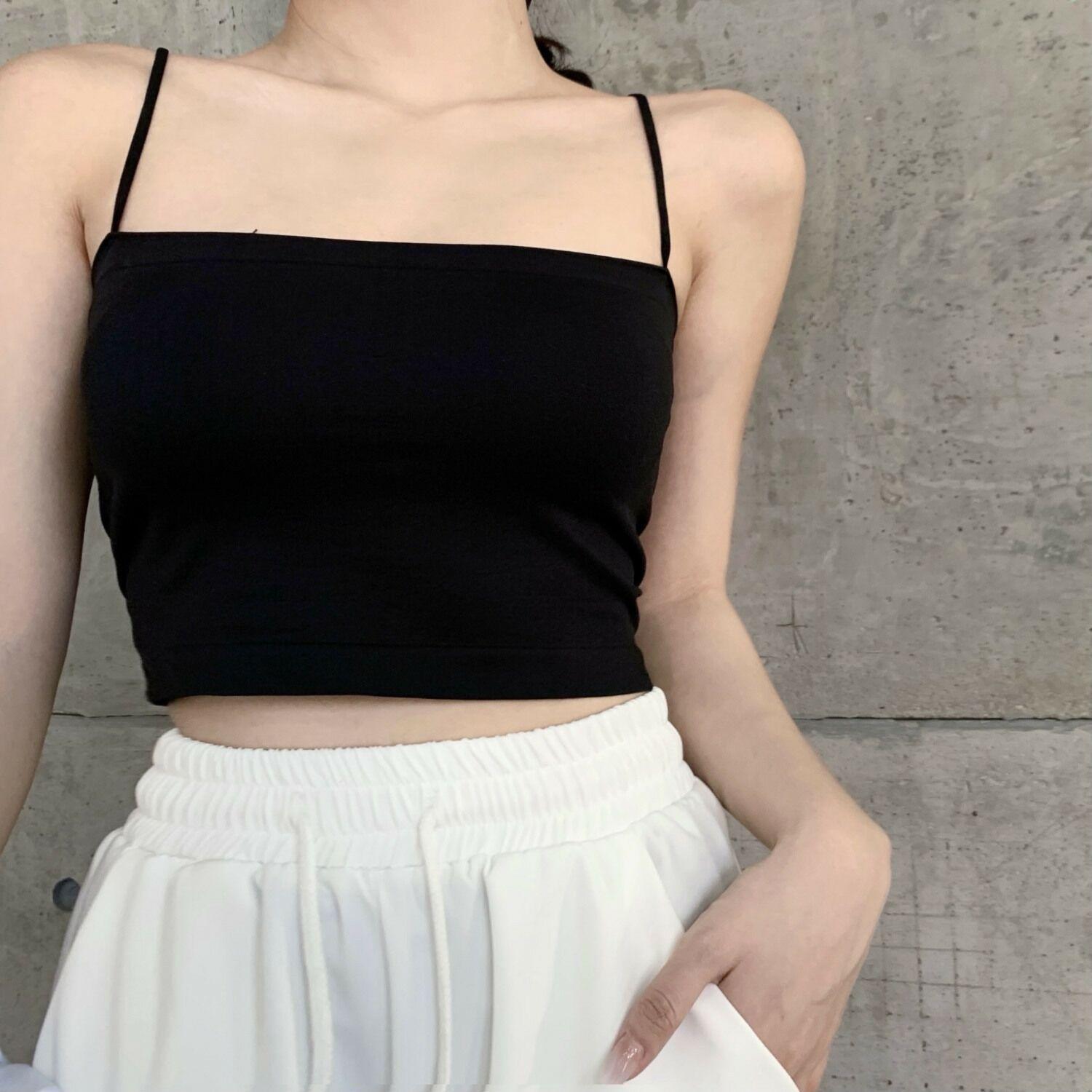 Áo bra 2 dây mảnh dáng lửng cá tính Hot.trend, có đệmngực may liền 0.5cm, chất thun mềm mịn, co giãn, có hiều màu lựa chọn Women Top Dáng Ngắn - Đen