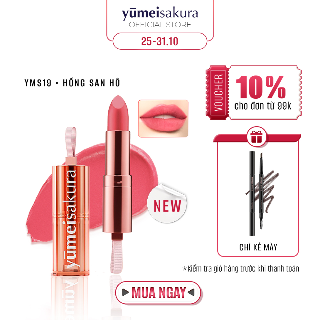 Son Thỏi Màu Hồng San Hô Lì Mịn Siêu Dưỡng Yumeisakura Chotto Matte Sweetie Coral Pink YMS19 3.5g