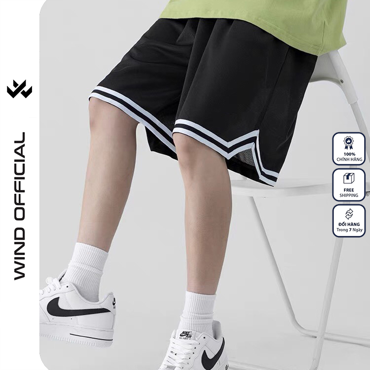 Quần short thun unisex Wind form rộng bóng chày Chữ V lửng nam nữ oversize ulzzang