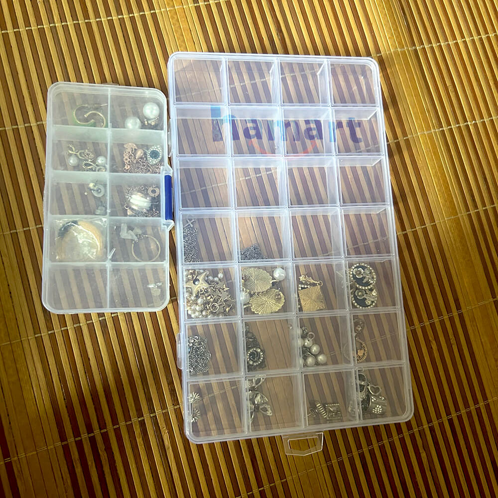 Hộp Đựng Linh Phụ Kiện Chia Ngăn Nhựa Trong Suốt Để Trang Sức Đá Charm Nail Móng Nắp Khoá Treo Tường