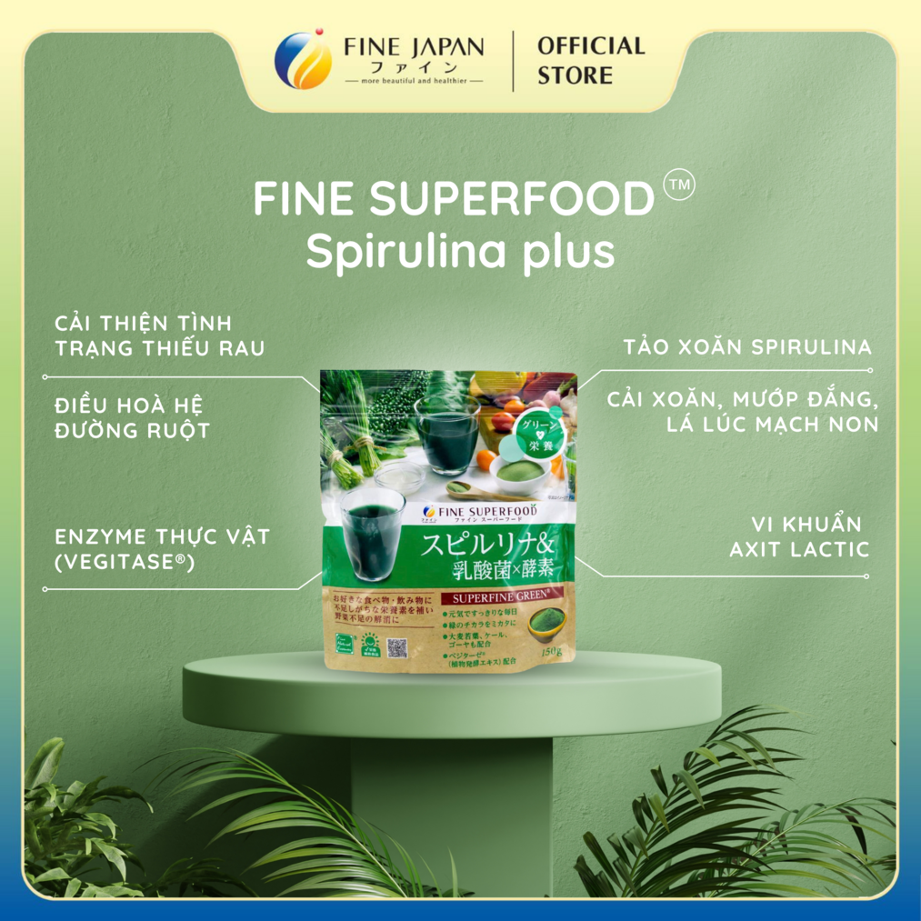 Bột Tảo Xoắn Hữu Cơ Fine Japan FINE SUPERFOOD Spirullina Plus 150gr