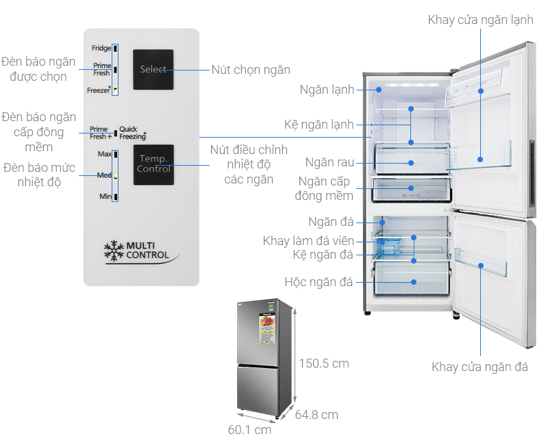 Tủ lạnh Panasonic Inverter 255 lít NR-BV280QSVN - Hàng Chính Hãng