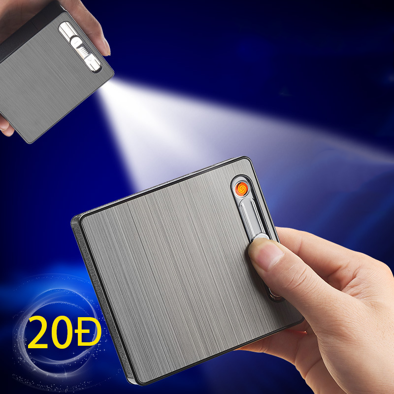Bật Lửa Điện Kiêm Hộp Đựng Thuốc 20 Điếu Có Đèn Pin - Sạc Điện