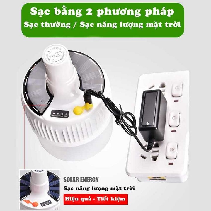 Đèn Led Tích điện Sạc Điện nguồn, Công Suất 60W ánh sáng trắng - có Remote điều khiển và tấm pin năng lượng mặt trời / thích hợp đi vườn, cắm trại, picnic , khi nhà cúp điện