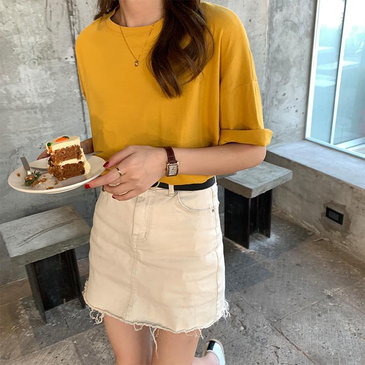 Áo Phông Thun Nữ Trơn Form Dài Rộng Ngắn Tay Áo Phông Thun Hàn Quốc Áo Phông Cotton Cổ Tròn Ulzzang Thời Trang