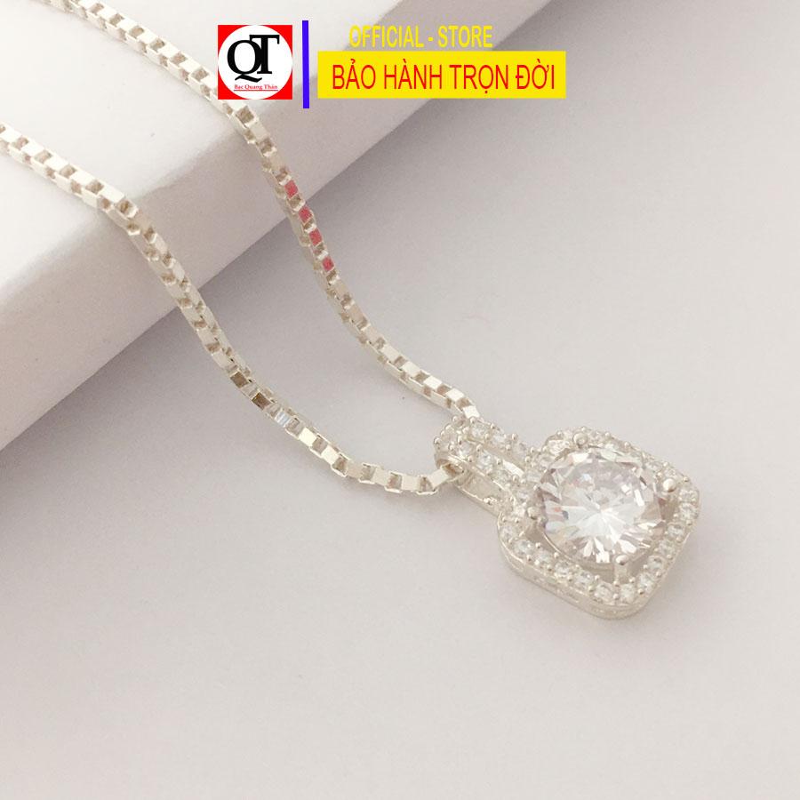 Mặt dây chuyền nữ mặt vuông đính đá kim cương nhân tạo 8 ly chất liệu bạc ta Bạc Quang Thản - KQTBTS39QH