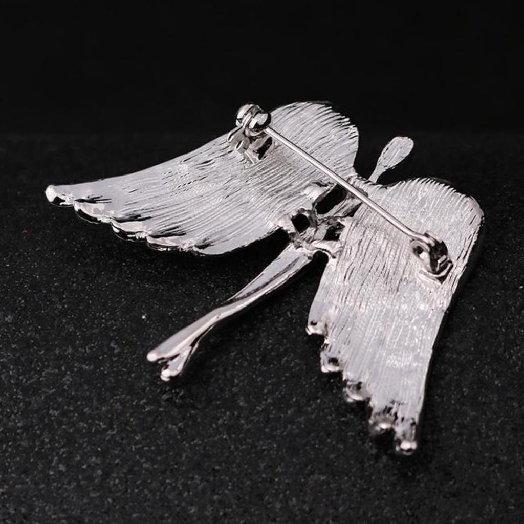 2X Fashion Angel Wings Brooch Charming Crystal Brooch Pin for Men Women Silver