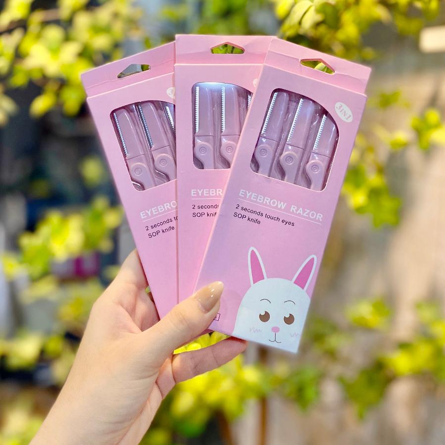 Set hộp 3 dao cạo Thỏ Hồng dùng cạo lông mày cạo râu cao cấp - Hity Beauty