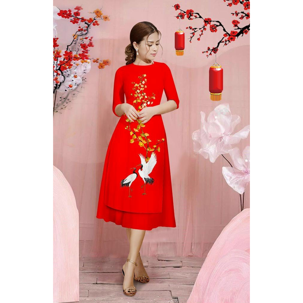 SET ÁO DÀI CÁCH TÂN CHIM HẠC IN 3D (ÁO VÀ CHÂN VÁY