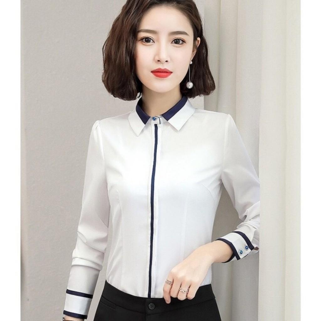 Áo Sơ Mi Nữ Dài Tay Viền Nẹp Hai Tay 02 Thiết Kế Duyên Dáng, Sang Trọng