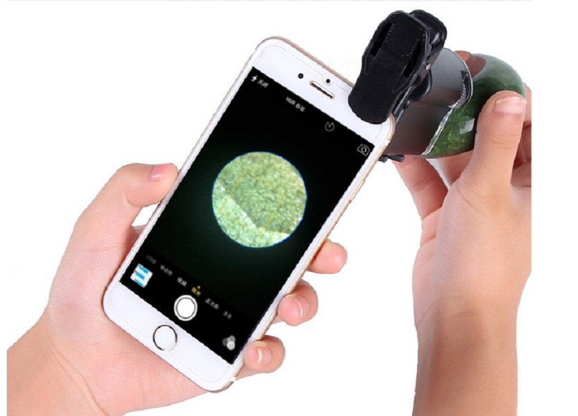 Kính lúp cầm tay mini tích hợp kẹp điện thoại phóng đại 60-100 lần siêu nét có đèn cao cấp