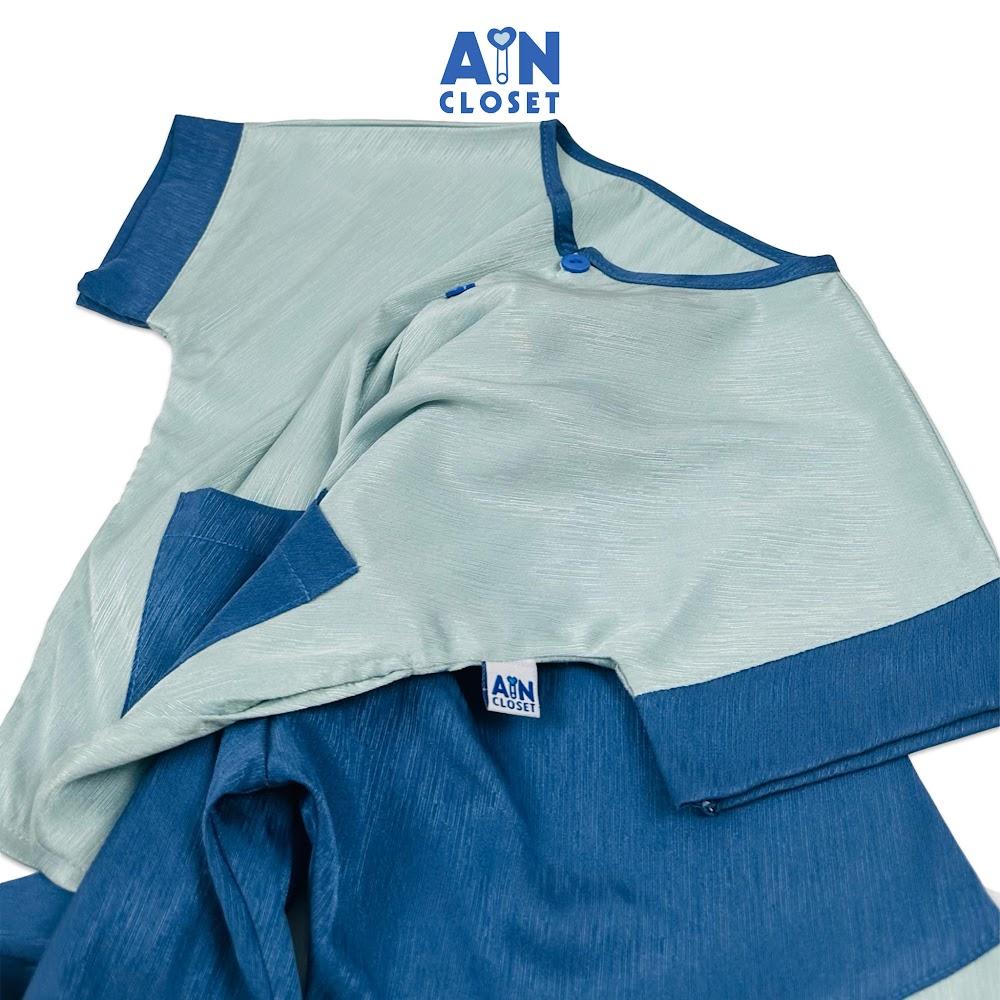 Bộ quần áo Bà ba Lửng unisex cho bé hoa văn Vân Gỗ Xanh Hải Quân Gấm - AICDBTWHOKJV - AIN Closet