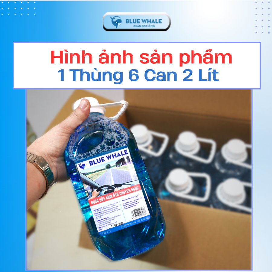 Combo chăm sóc xe hơi (1 Can nước rửa kính ô tô chuyên dụng Cá Voi 2L + 1 chai xịt làm đen bóng lốp Cá Voi 500ml)