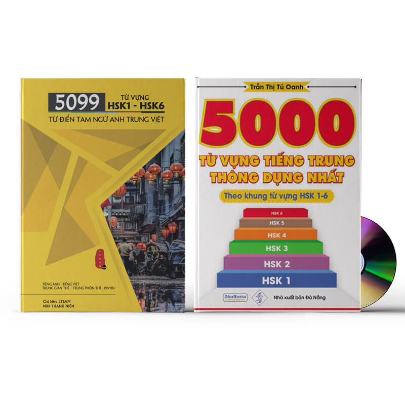 Combo 2 sách 5099 từ vựng HSK1 – HSK6 + 5000 từ vựng tiếng Trung thông dụng nhất + DVD tài liệu