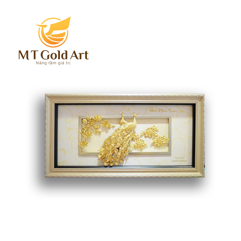 Hình ảnh Tranh Đôi Chim công dát vàng (42x81cm) MT Gold Art- Hàng chính hãng, trang trí nhà cửa, quà tặng dành cho sếp, đối tác, khách hàng.