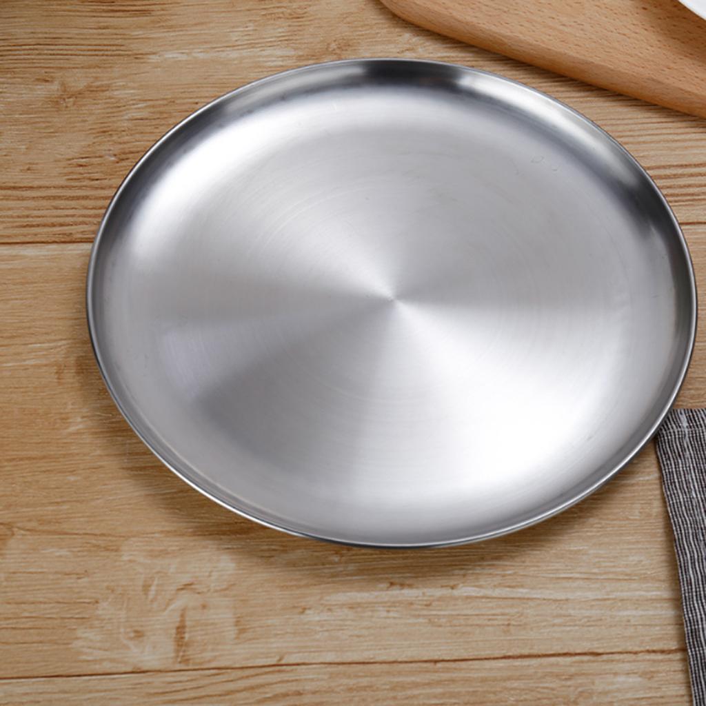 3X Thick Stainless Steel Tray Fruit Dish Barbecue Buffet Dinner Plate 23cm