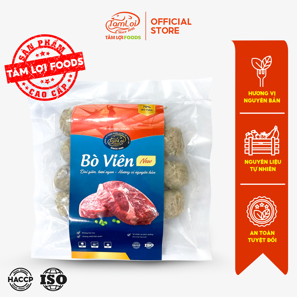 Bò viên Tâm Lợi, loại cao cấp - Dai ngon tự nhiên - Đảm bảo sức khoẻ - Giao nhanh trong 3h - 500gr