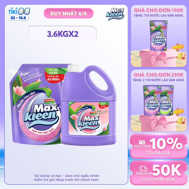 Combo Nước Lau Sàn 3,6kg Ngàn Hoa Ngọt Ngào - 1 Chai 3.6kg + 1 Túi 3.6kg