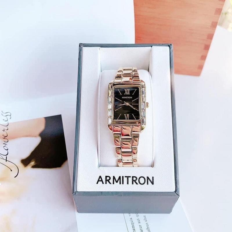 Đồng Hồ Nữ Armitron 75/5764BKGP dây bạc mặt khảm trai hồng (Size 24mm)