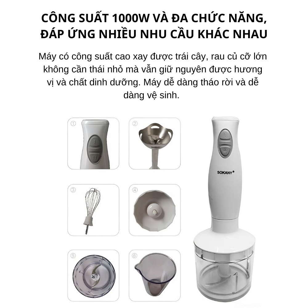 Máy xay cầm tay đa năng 4in1 SOKANY HB230A công suất cao 1000W máy xay sinh tố cầm tay đa năng cao cấp - HÀNG CHÍNH HÃNG