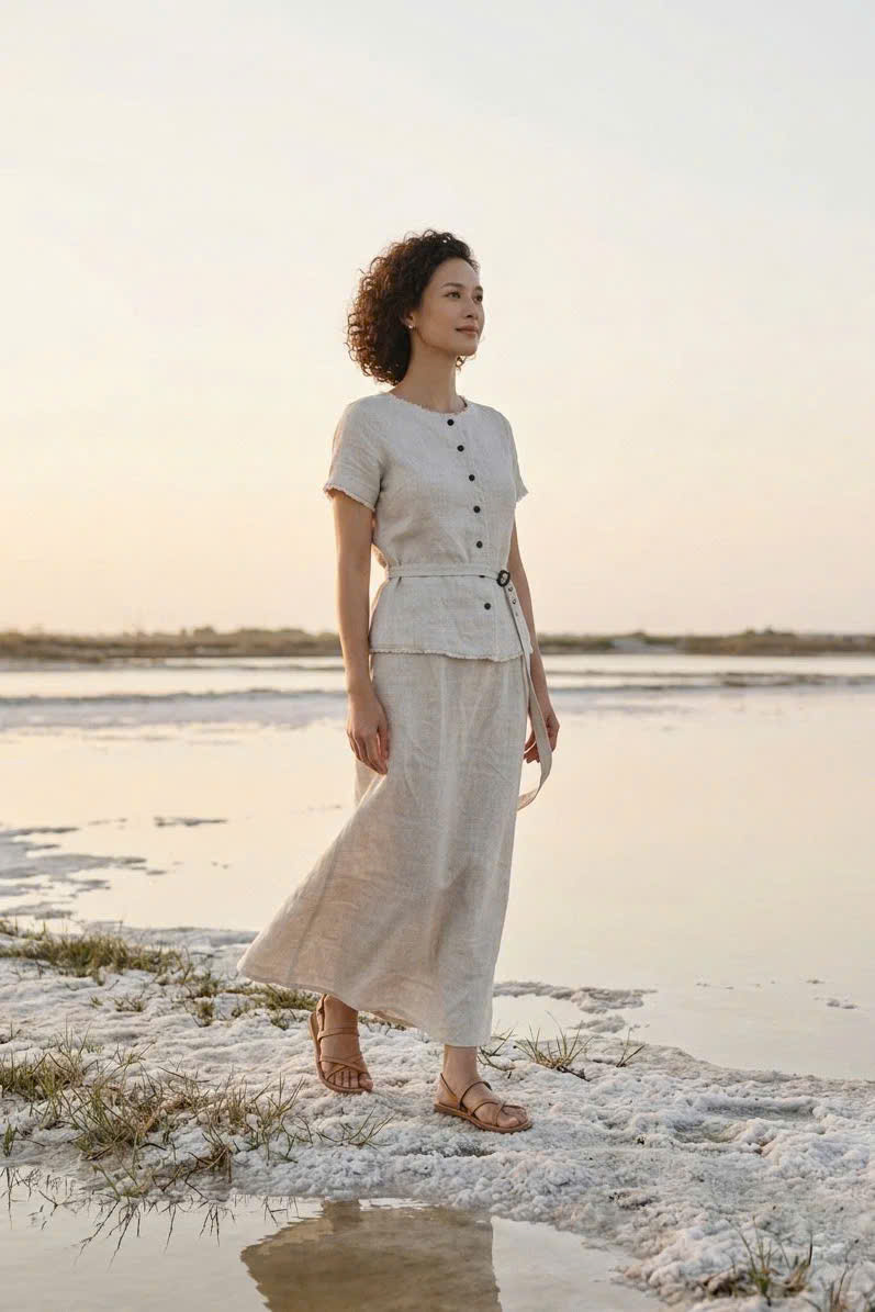 Áo Linen Tua Rua Rút Chỉ Lanh Xám TOP220 Thời trang thiết kế Hity