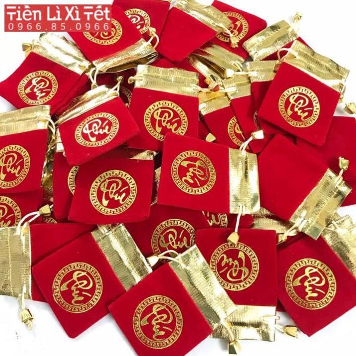 Túi gấm đỏ in chữ PHÚC / LỘC may mắn chiêu tài rước lộc, rất hợp phong thủy để lưu trữ đồ phong thủy