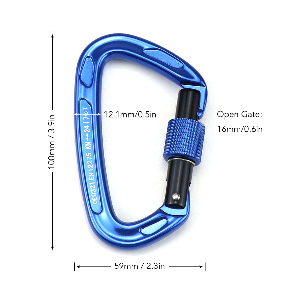 Móc Khóa Carabiner Có Cổng Khóa Vít Chịu Lực Nặng 24KN Cho Võng Cắm Trại Đi Bộ Đường Dài
