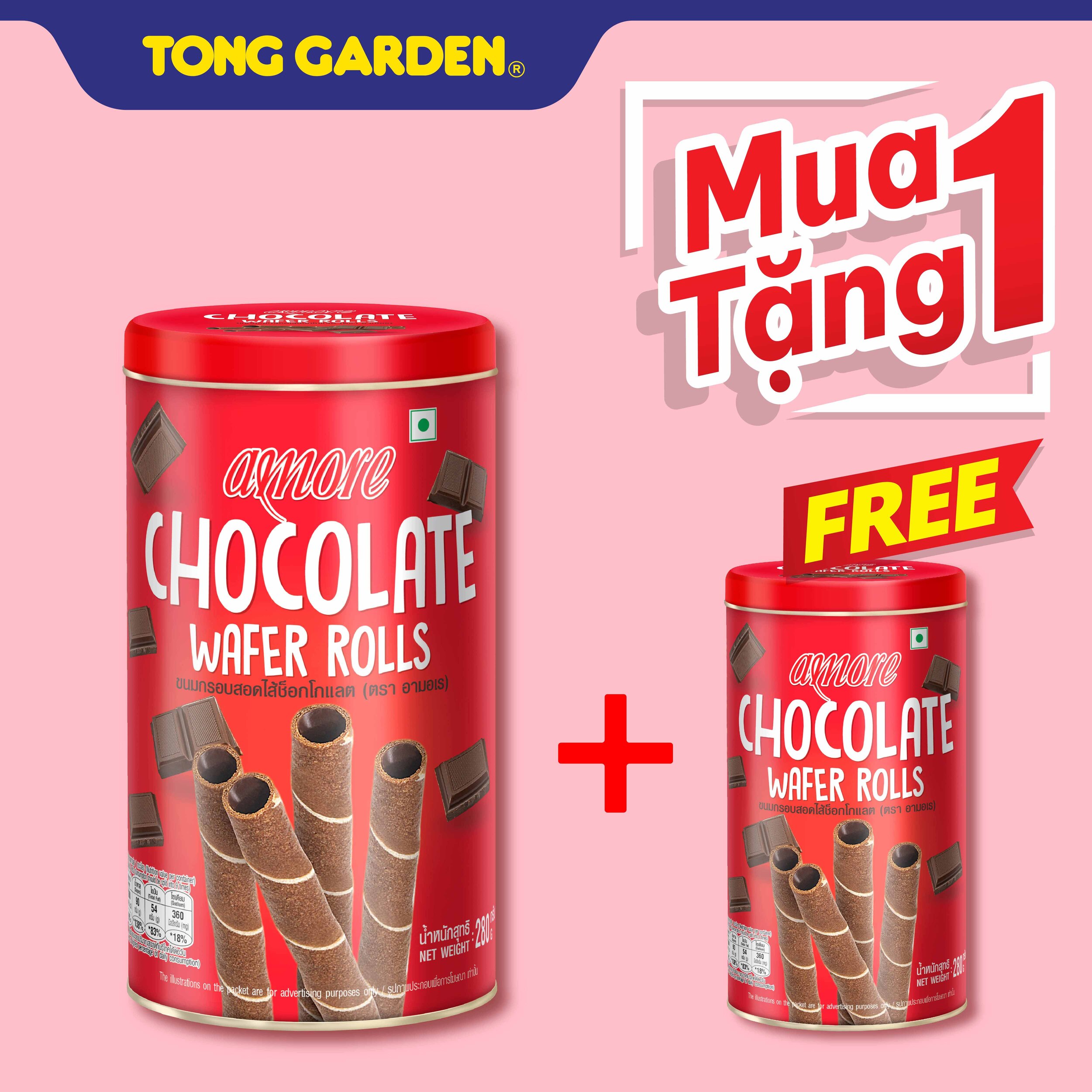 DATE 1/11/2024 MUA 1 TẶNG 1 BÁNH WAFEROLL CHOCOLATE TONG GARDEN LON 280G