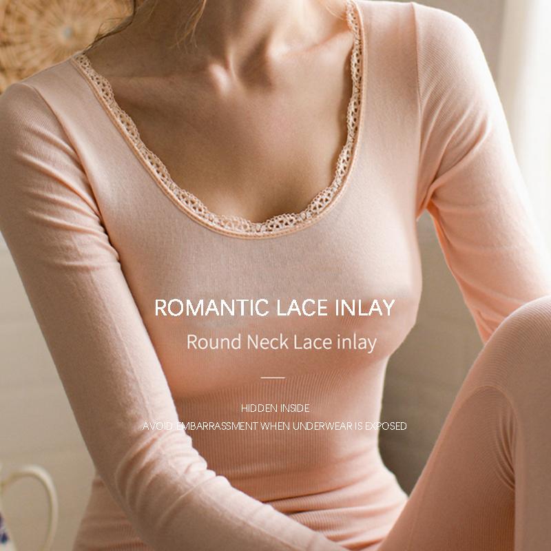 Flarixa Mỏng Ren Nhiệt Nữ Quần Lót Quần Áo Thu Đông Dài Johns Mùa Đông Ấm Áp Bộ Áo Thun Dài Tay Quần Sinh Nhiệt Đế áo Sơ Mi