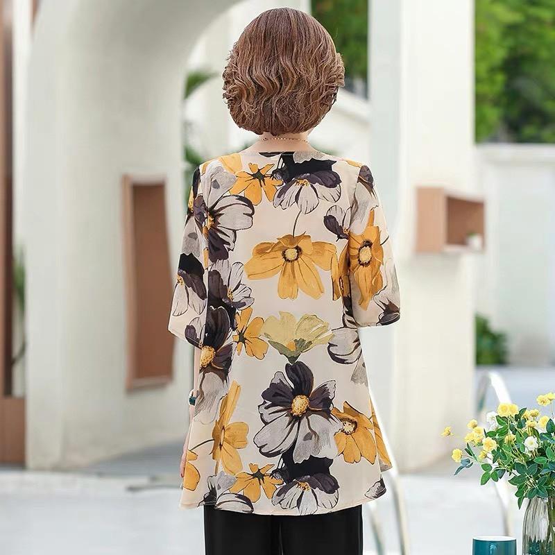 Áo hoa dáng dài cho người lớn tuổi GD19-0121