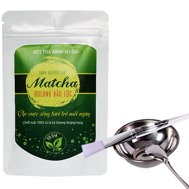 Matcha Nguyên Chất Bảo Lộc Vũ Gia (100g/túi) + Tặng Bộ Đắp Mặt Nạ Cao Cấp