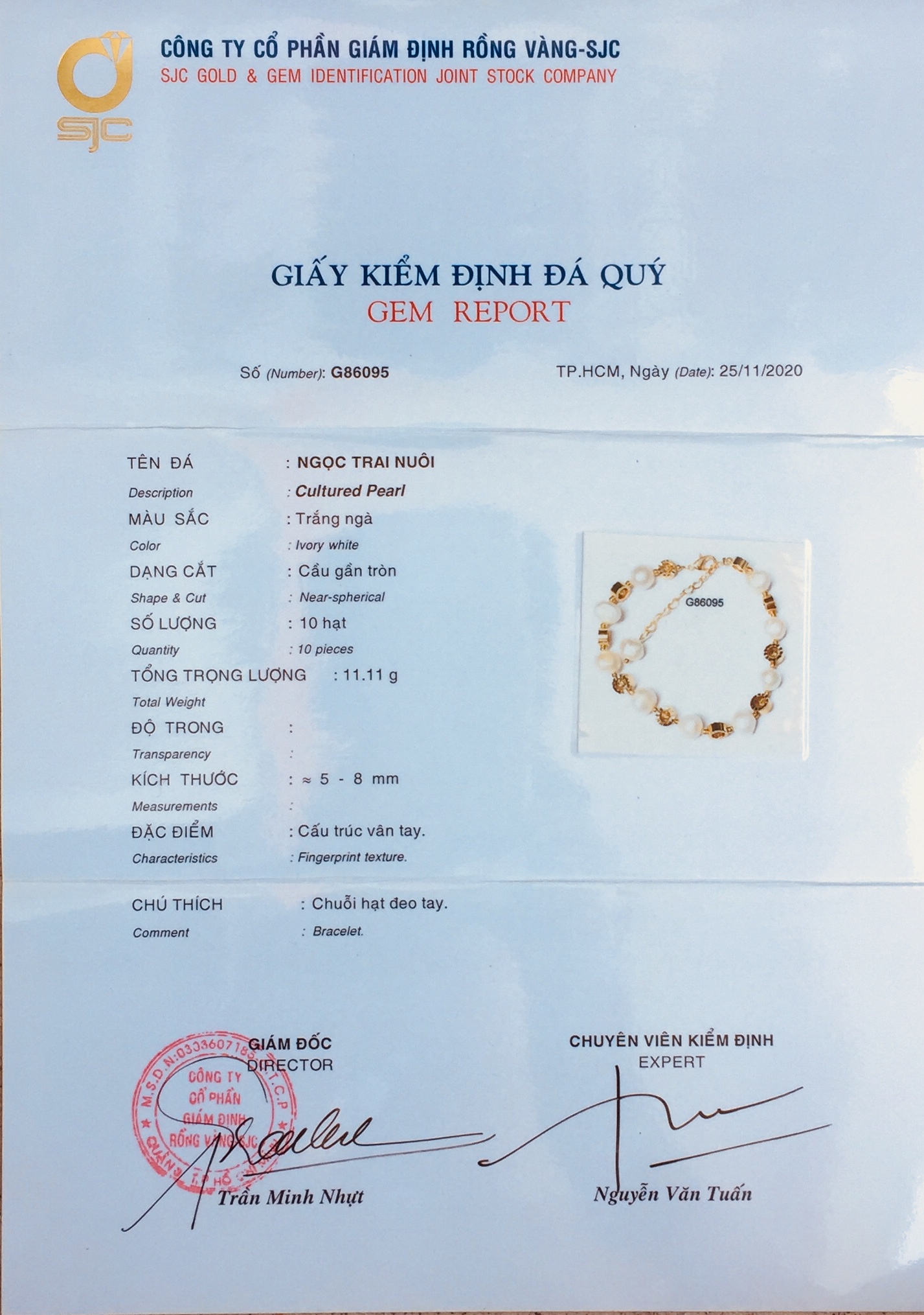 Vòng Tay Ngọc Trai Thật, Phối bánh xe mạ vàng 18K, Kèm bản Photocopy giấy kiểm định tại SJC