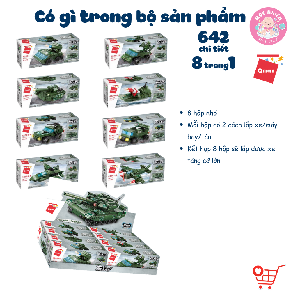 Đồ chơi lắp ráp xếp hình 8 trong 1 chủ đề quân sự Qman 42301 - Xe tăng quân sự