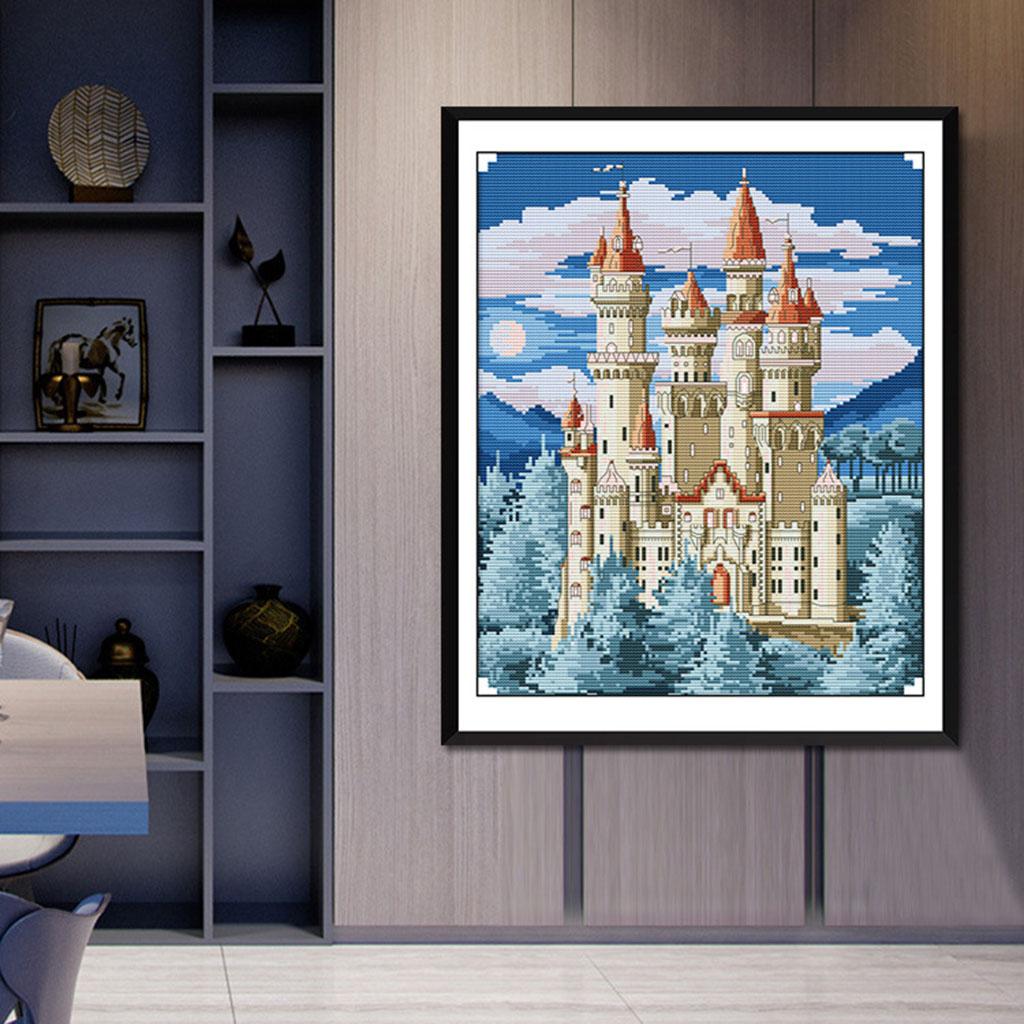 Stamped Cross Stitch Kit, Wonderland Castles Patterns, Cross Stitch Needlework, DIY Indoor Decorations or Wall Paintings