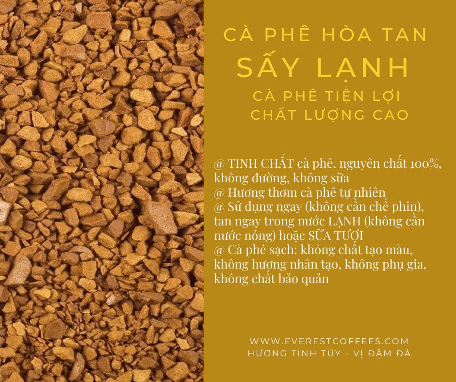 Cà Phê Hòa Tan Sấy Lạnh Nguyên Chất PREMIUM GOLD EVEREST COFFEES. Tiêu Chuẩn FDA Hoa Kỳ