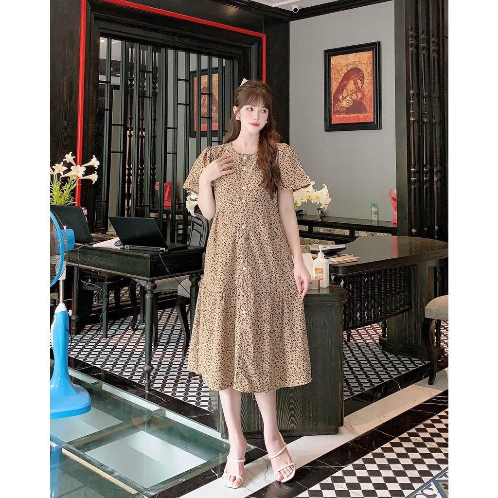 Váy Bầu Hoa Nhí Mùa Hè Chất Lụa Hoa freesize từ 45kg đến 70kg-đầm bầu xinh