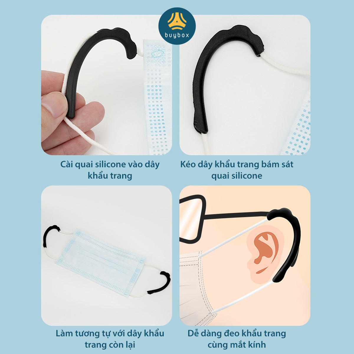 Quai đeo khẩu trang chất liệu silicone giúp đệm êm vành tai, giảm hằn đỏ (Mẫu có gợn sóng)_BUYBOX_BBPK195